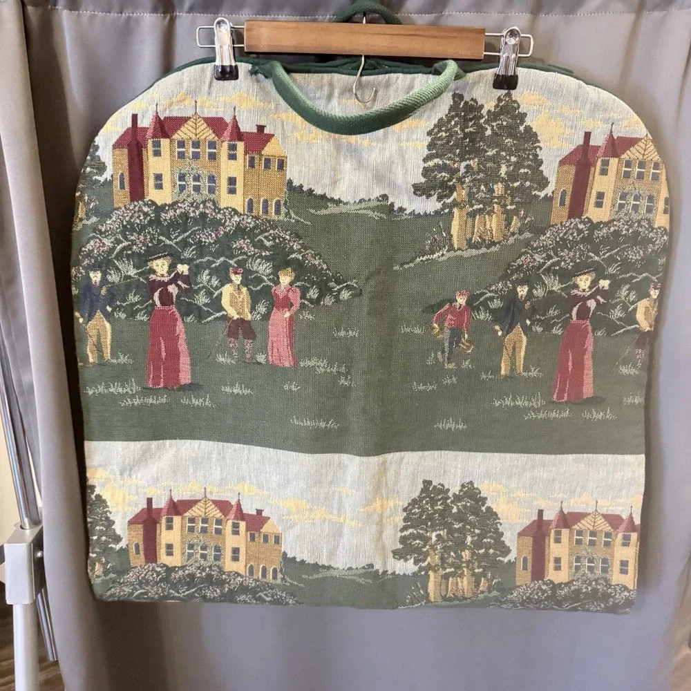 Vintage Toby Weston Golf Themed Tapestry Overnight Travel Satchel & Garment Bag